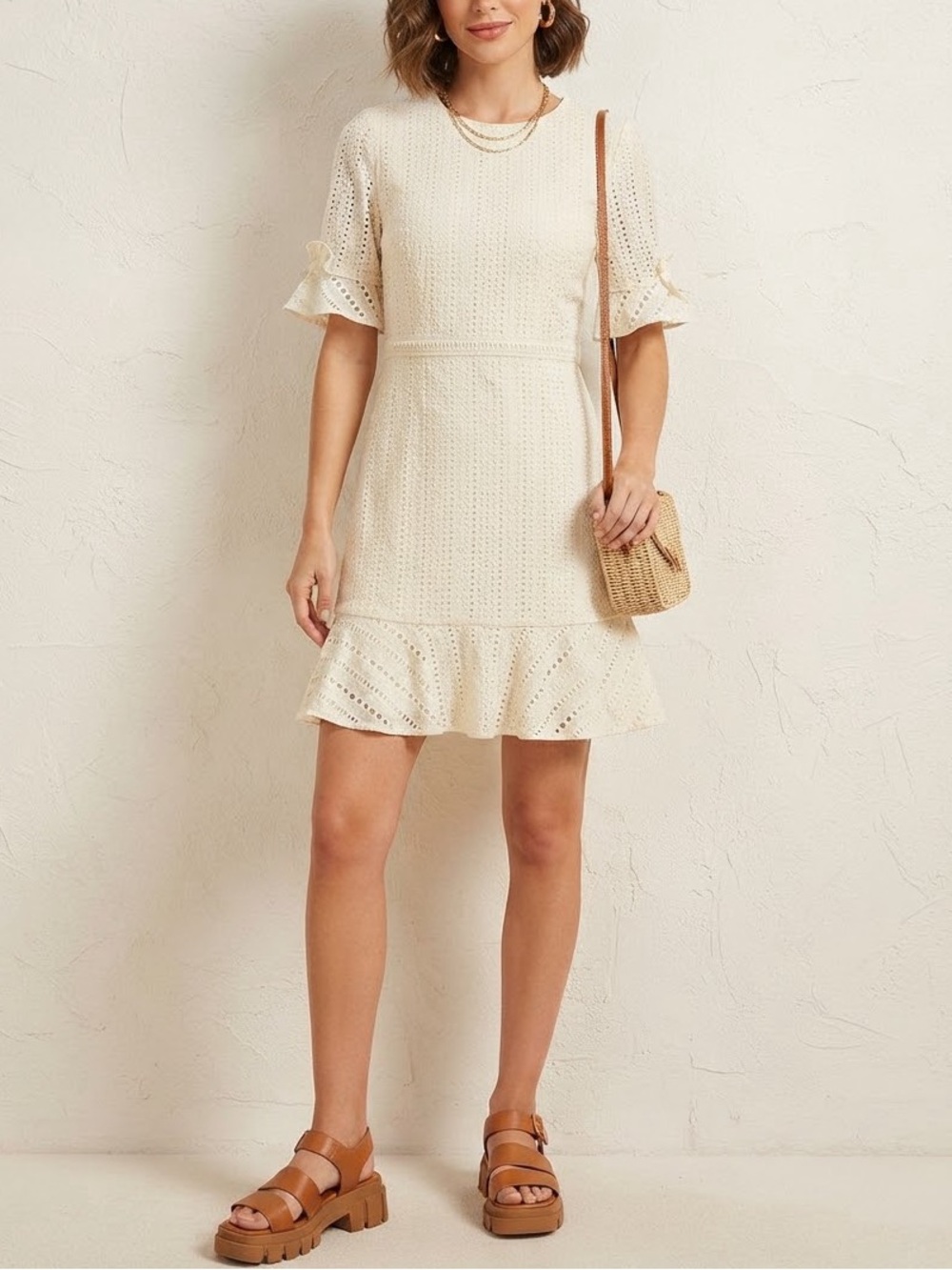 Banana Republic Tencel-Linen Eyelet Mini Dress White Size 6